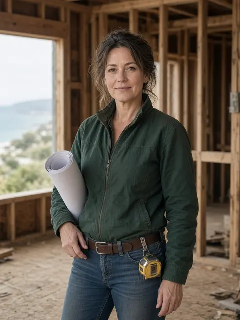 Concept image of the project lead on a job site holding a rolled set of plans