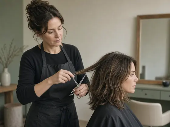 Concept image of a stylist cutting a client's hair in a calm salon